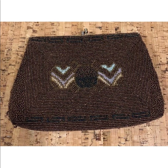 💥 Vintage Bronze Seedbead  clutch bag purse - Picture 2 of 7
